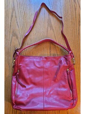 Italian Vera Pelle Leather Shoulder Boho Bag Red Made in Italy Genuine Leather